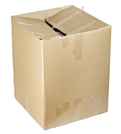 closed cardboard box isolated on white backgroundの写真素材