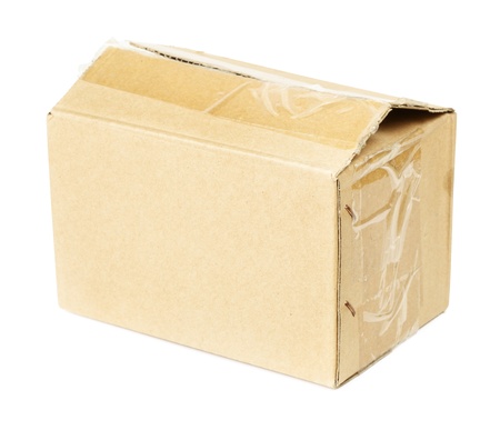 closed cardboard box isolated on white backgroundの写真素材