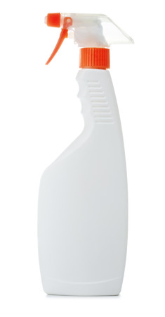 plastic bottles of cleaning products, isolated on whiteの写真素材