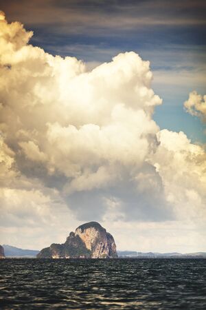 dramatic landscape with sea and stormy clouds, Thailandの写真素材