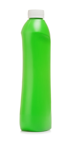 plastic bottles of cleaning products, isolated on whiteの写真素材