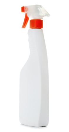 plastic bottles of cleaning products, isolated on whiteの写真素材