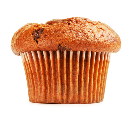 fresh chocolate muffin, isolated on white backgroundの写真素材