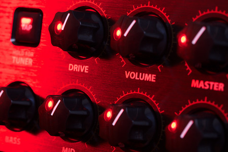 amplifier control panel with knobs, close upの写真素材