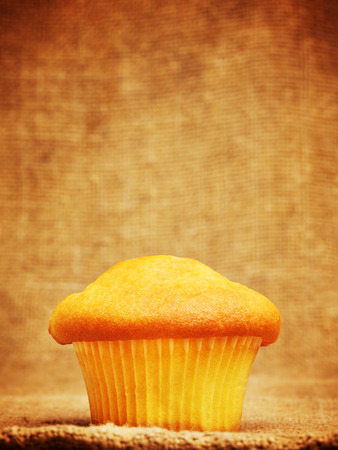 fresh lemon muffin, on brown canvas の写真素材
