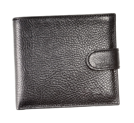 black leather wallet, isolated on white の写真素材