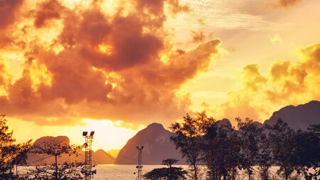 beautiful sunrise over mountain shore, samui, thailandの写真素材