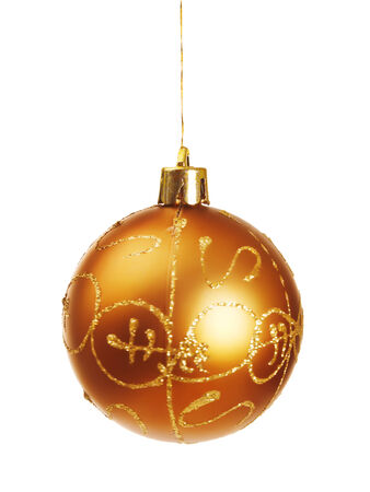 golden christmas ball, isolated on white backgroundの写真素材