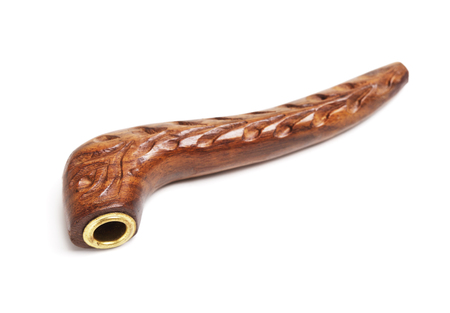wooden hashish pipe, isolated on white backgroundの写真素材