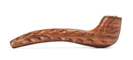 wooden hashish pipe, isolated on white backgroundの写真素材