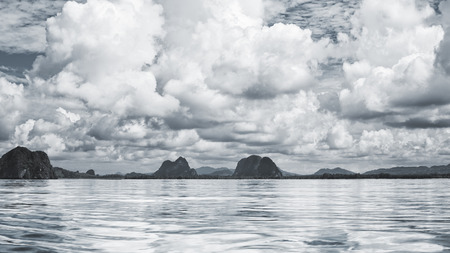 seascapewith cliffs in Andaman Sea, Thailand, black and whiteの写真素材