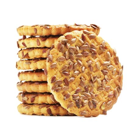 sesame cookies stack, isolated on white backgroundの写真素材