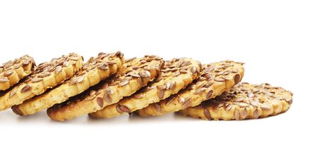 fresh sesame cookies, isolated on white backgroundの写真素材