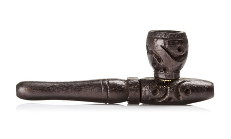 black wooden hashish pipe, isolated on white backgroundの写真素材