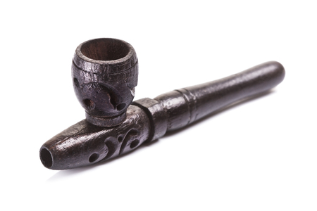 black wooden hashish pipe, isolated on white backgroundの写真素材