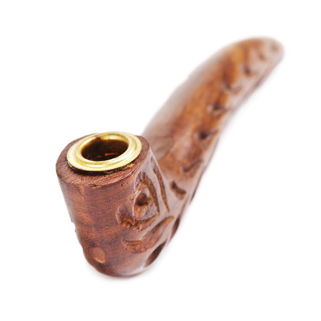 wooden hashish pipe, isolated on white backgroundの写真素材
