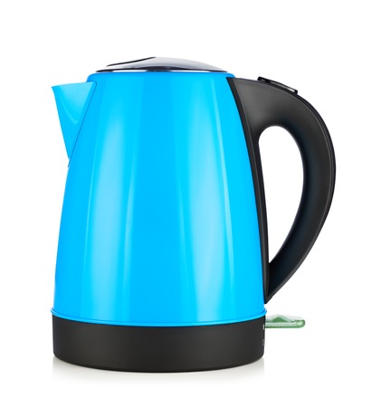 modern blue electric kettle, isolated on whiteの写真素材