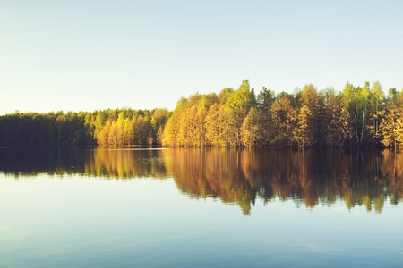 Forest lake at summer evening, in Russia, Kareliya