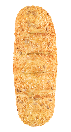 corn bread with sesame and sunflower seeds, isolated on white backgroundの写真素材