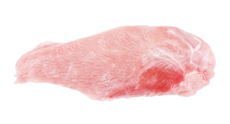 raw turkey meat slice, isolated on whiteの写真素材