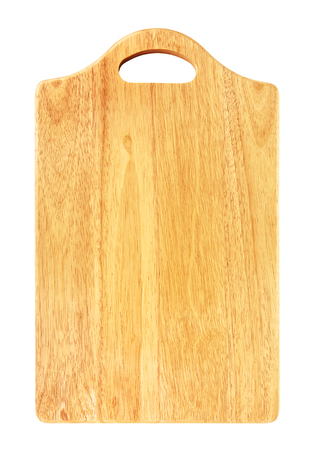 brown wooden cutting board, isolated on white backgroundの写真素材