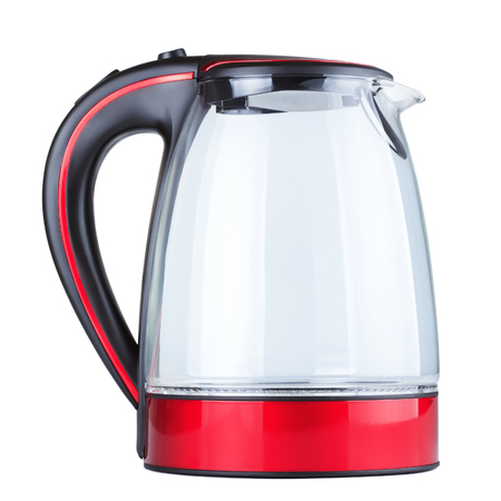 glass electric kettle, isolated on white backgroundの写真素材