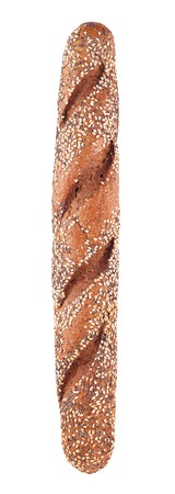 wholegrain baguette with poppy and sesame, isolated on whiteの写真素材