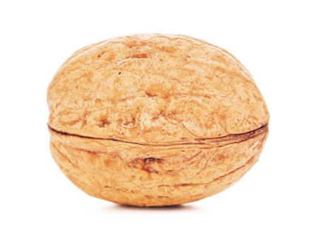 single walnut in a shell, isolated on white background