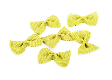 raw green bow-knot pasta, isolated on white backgroundの写真素材
