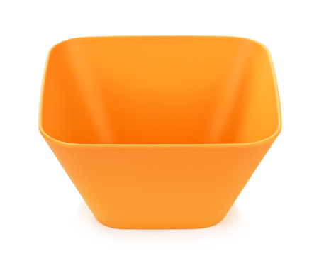 orange bamboo bowl, isolated on white backgroundの写真素材