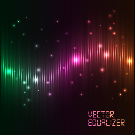 Vector digital equalizer with colored lights on a black background. Vector illustration can be used for interfaces in postcards and musical banners.のイラスト素材
