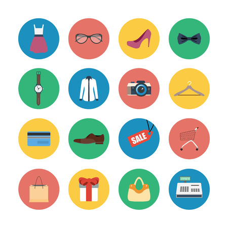 Vector collection of modern flat and colorful shopping icons.のイラスト素材
