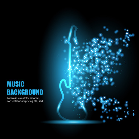 Illustration of neon light guitar. Abstract background.のイラスト素材