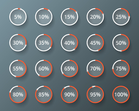 Vector loader progress. Set of loading buttons from 5 to 100 percent.のイラスト素材