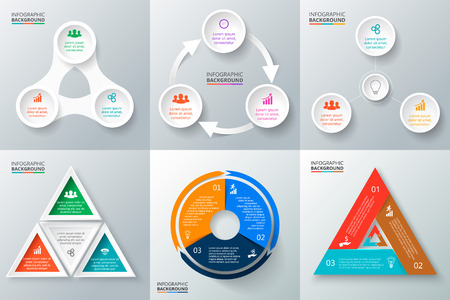 Vector circle elements set for infographic. Template for cycling diagram, graph, presentation and round chart. Business concept with 3 options, parts, steps or processes. Abstract background.のイラスト素材