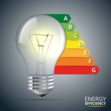 Energy efficiency rating with lightbulb. Vector Illustration.のイラスト素材