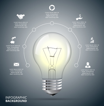 Vector light bulb with circle elements for infographic. Template for cycling diagram, graph, presentation and chart. Business concept with 7 options, parts, steps or processes. Abstract background.のイラスト素材