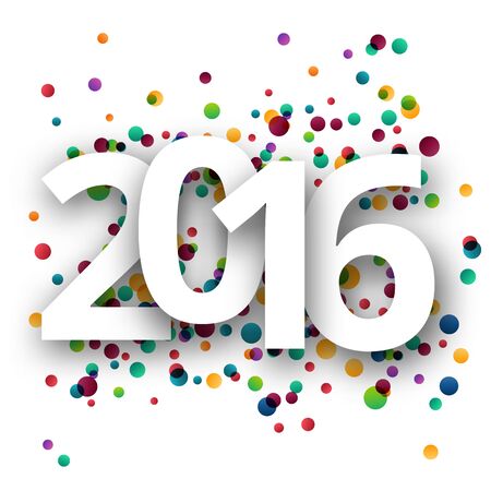 Happy new Year 2016 celebration with colorful confetti template background. Vector paper...