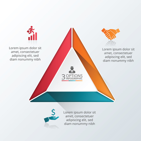 Vector infographic triangle design template. Business concept with 3 options, parts, steps or processes. Can be used for workflow layout, diagram, number options, web design. Data visualization.のイラスト素材