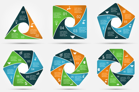 Vector circle infographic. Template for cycle diagram, graph, presentation and round chart. Business concept with 3, 4, 5, 6, 7 and 8 options, parts, steps or processes. Data visualization.のイラスト素材