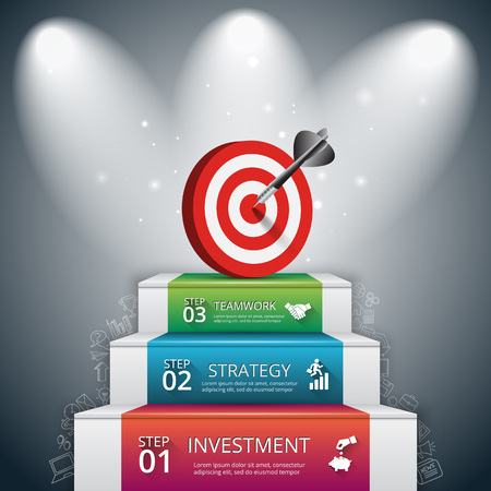 Vector Illustration Of 3 Steps To Success With Target And Dart Can Be Used For Infographic Banner Diagram Step Up Options Doodles Icons Set のイラスト素材 イメージマート