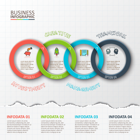 Abstract infographics number options template. illustration. Can be used for workflow layout, diagram, business step options, web design. Torn paper.のイラスト素材