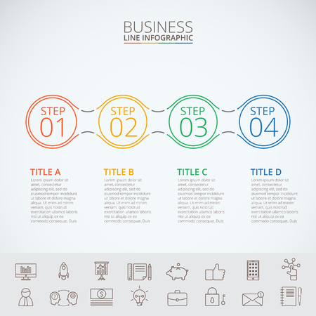 Thin line flat circles for infographic. illustration. Can be used for workflow layout, diagram, business step options, web design. Set of business icons.のイラスト素材