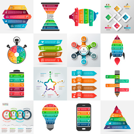 Business infographic template set. Vector illustration. Can be used for workflow layout, banner, diagram, number options, web design, timeline elementsのイラスト素材