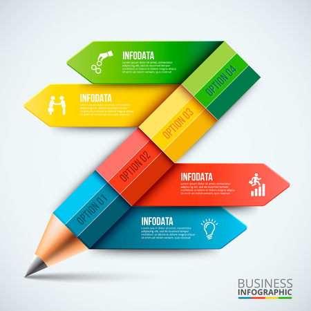 Abstract infographic pencil template. Can be used for education infographic,  diagram, step up options.のイラスト素材