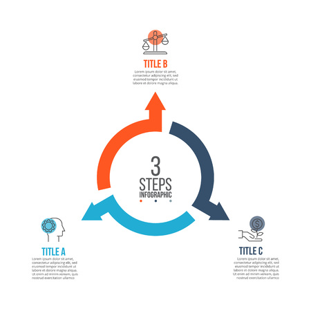Vector arrows infographic. Template for cycle diagram, graph, presentation and round chart. Business concept with 3 options, parts, steps or processes. Data visualization.のイラスト素材
