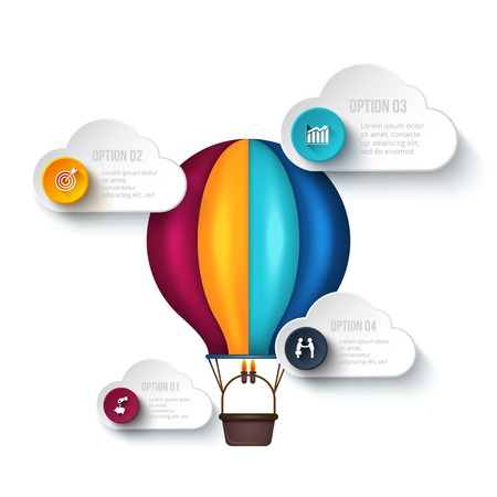 Infographic template with air balloon. Vector startup illustration. Business concept with 4 options, parts, steps or processes.のイラスト素材