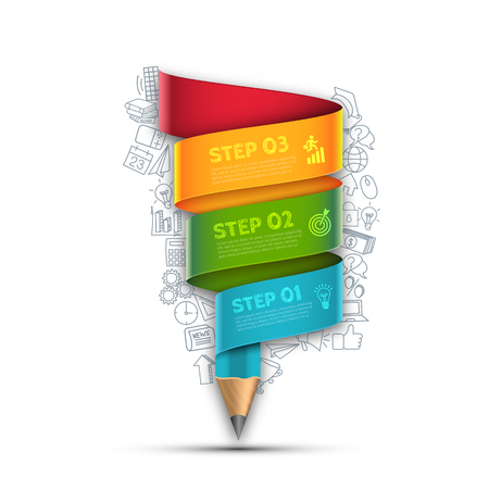 Vector education infographic. Pencil with options, parts, steps or processes. Can be used for workflow layout, diagram, number options, web design.のイラスト素材
