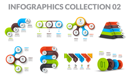 Cycle business graphic elements. Business process infographics with 3, 4, 5, 6, 7 and 8 step circles. Abstract presentation template modern vector info chart layout design.のイラスト素材