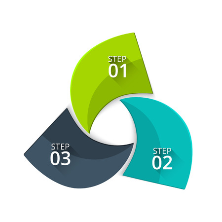Vector twisted diagram for business infographic. Abstract element of cycle diagram with 3 steps, options, parts or processes.のイラスト素材